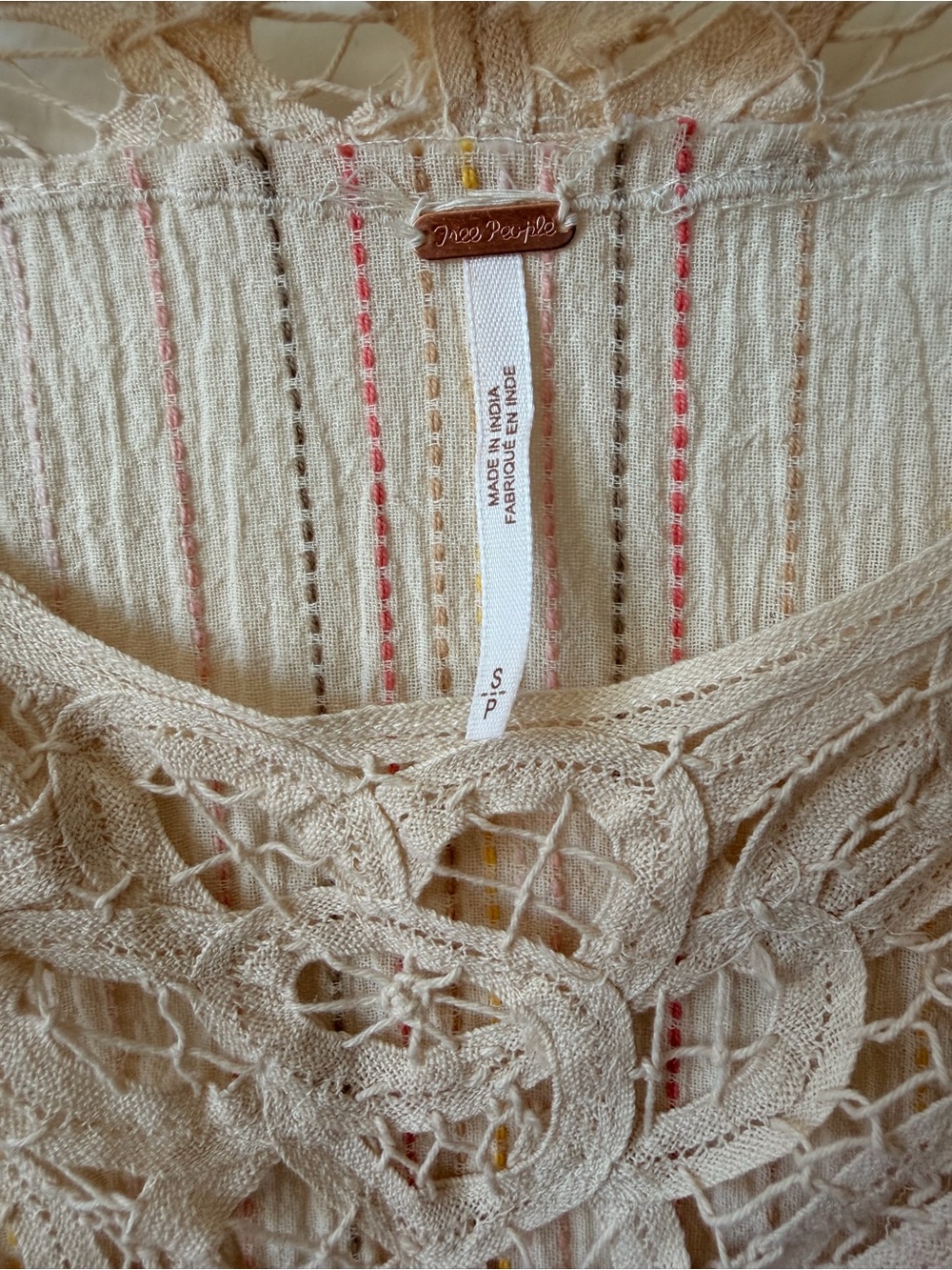 Free People Cream Crochet-Trim Striped Top - Picture 6 of 6